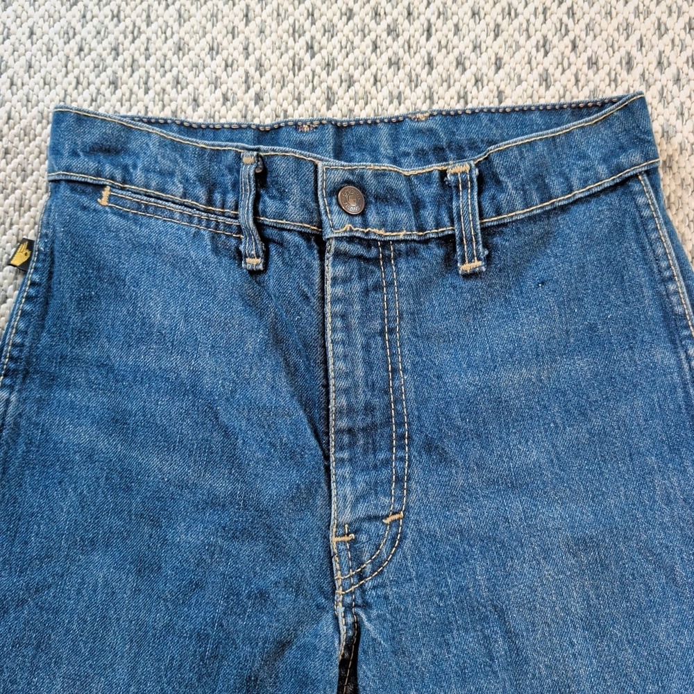 VTG 70s Sasson Blue Jeans 26x24 Cropped Hem High Rise Dark Wash Talon Zipper EUC - Picture 3 of 16